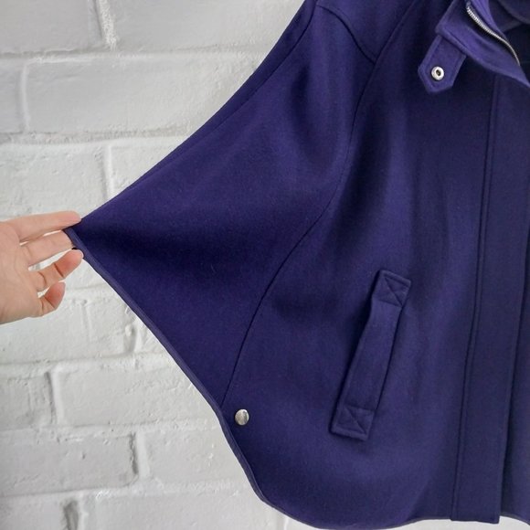 Boston Proper Poncho Cape Womens Medium Purple Full Zip Wool Blend Sweater - Picture 4 of 12
